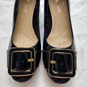 Clarks Cushion Orabella Black Patent Heels with Gold Buckle!